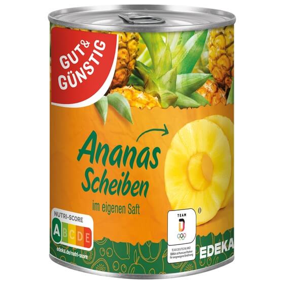 Ananas ganze Scheiben in eigenem Saft 820g/490g G&G