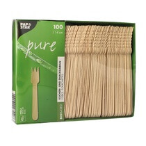 Snackgabeln Holz "pure" 14cm einseitig gezackt 100ST Papstar