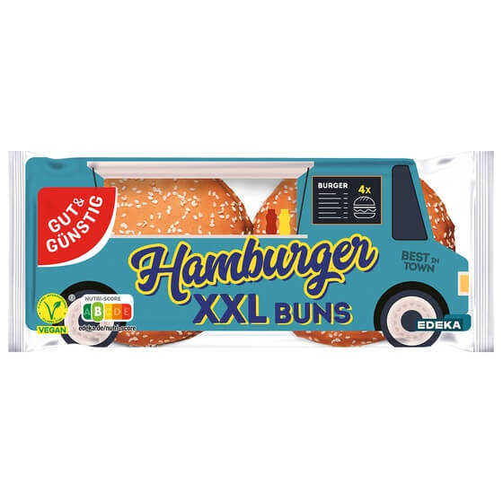 XXL Hamburger-Buns Sesam 4St=300g 120mm G&G