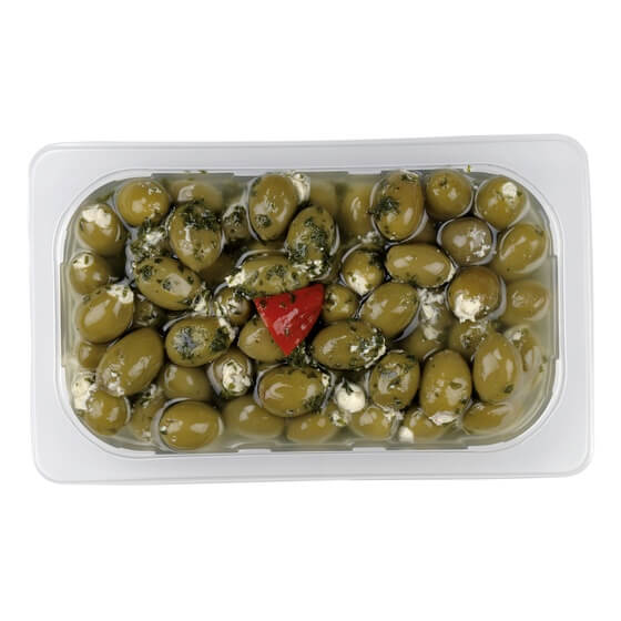 Grüne Oliven gefüllt mit Schafskäse 750g Kühlmann