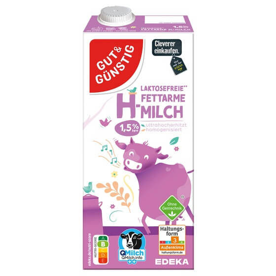 Laktosefreie H-Milch 1,5% Haltungsform 3 1 L G&G