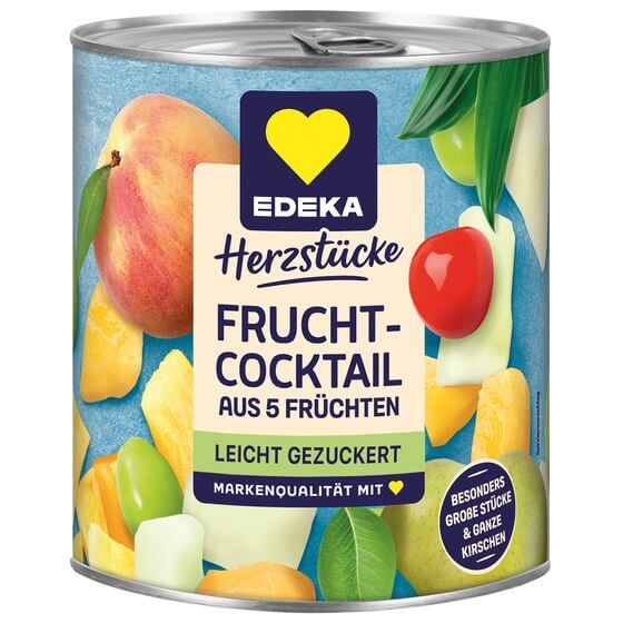 Fruchtcocktail aus 5 Früchten gezuckert 820g/500g Edeka Herz