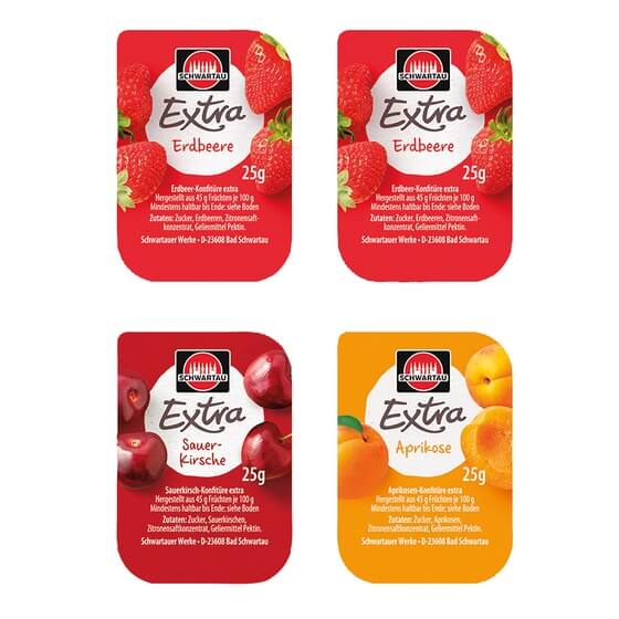 Schwartau Gastrokonfit Extra Erdb,Aprik,Sauerkirsch 100x25g
