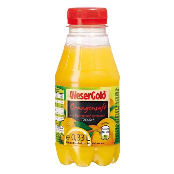 Orangensaft 100% 0,33l PET Pfandfrei Wesergold