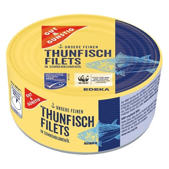 Thunfischfilets in Sonnenblumenöl 195g/140g G&G