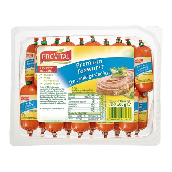 Provital Premium Teewurst fein, mild geräuchert 20x25g