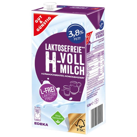 H-Milch laktosefrei 3,8% 1 Liter G&G