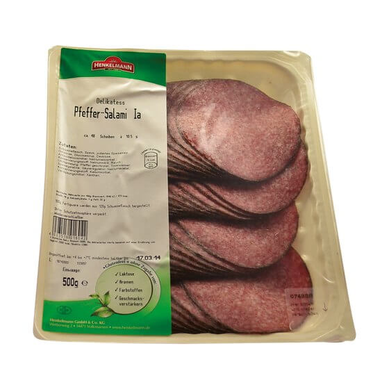 Pfeffer-Salami(Schwein)geschn. ca.48 Schb. 500g Henkelmann