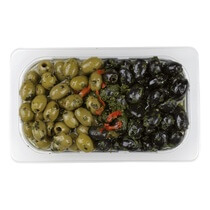 Grüne+Schwarze Oliven in Basilikumöl 750g Kühlmann