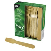 Eis/Dessert Löffel Holz "pure" 9,4cm 100ST Papstar