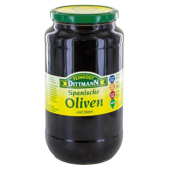 Oliven schwarz mit Stein 900g/550g Dittmann