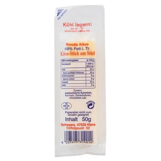 Gouda-Käsesticks am Stiel 51% F.i.Tr. 20x50g Schweers