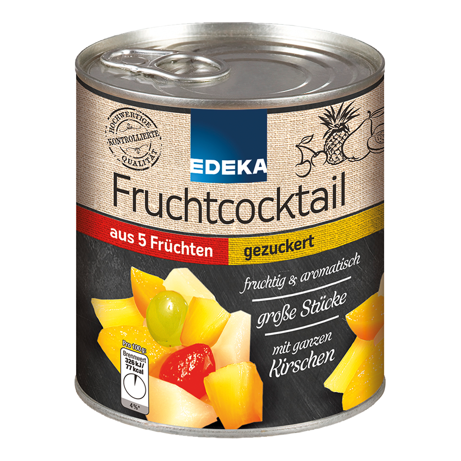 Fruchtcocktail aus 5 Früchten gezuckert 820g/500g Edeka