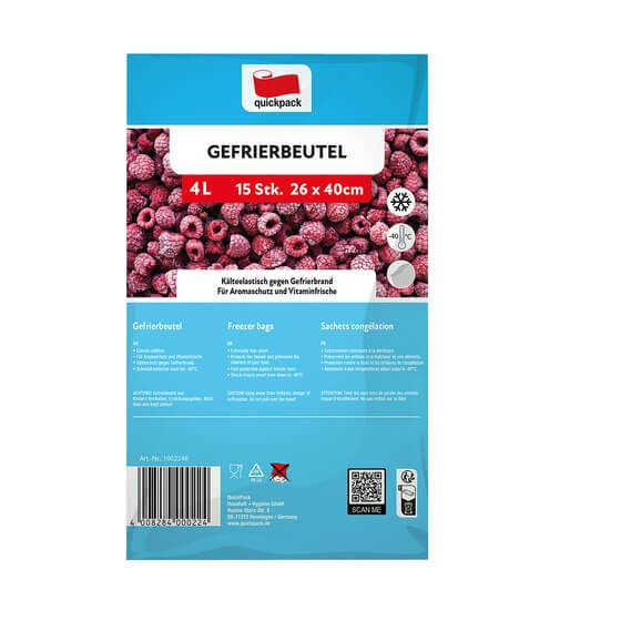 Gefrierbeutel 25x40cm 4 Liter 15 Stück Quickpack