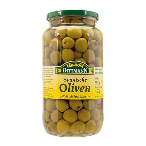 Oliven grün mit Paprika-Paste 900g/550g Dittmann