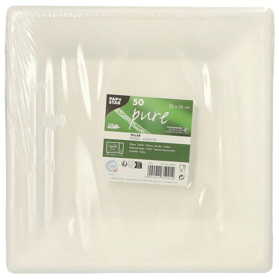 Teller Zuckerrohr Pure 26x26cm weiß 50 Stück Papstar