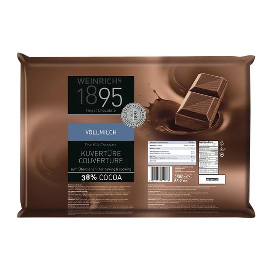 Kuvertüre Vollmilch 38% Kakao ODZ 2,5kg Weinrich