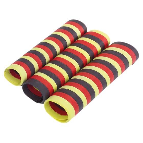 Luftschlangen schwarz/rot/gelb flammhemmend 4m 3 Rollen PS