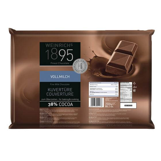Kuvertüre Vollmilch 38% Kakao ODZ 2,5kg Weinrich