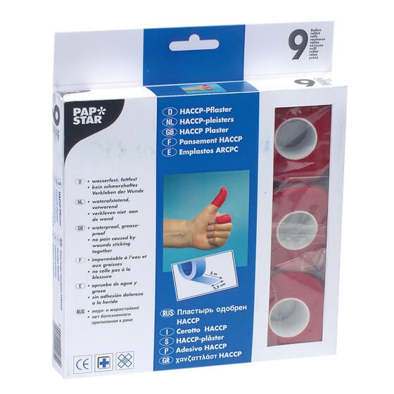 HACCP-Pflaster rot selbsthaftend 5mx2,5cm 9 Rollen PapStar