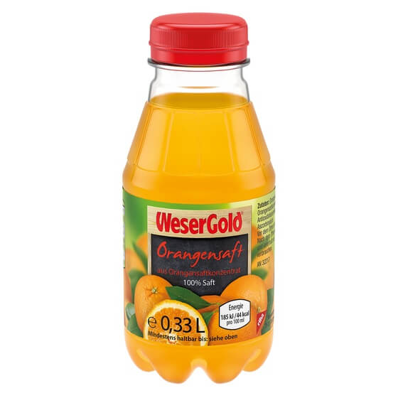 Orangensaft 100% Einweg-Pfand PET 0,33 Liter Wesergold