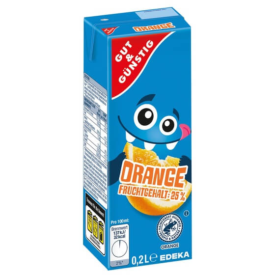 Fruchtsaftgetränk Orange mit Trinkhalm 6x0,2l G&G