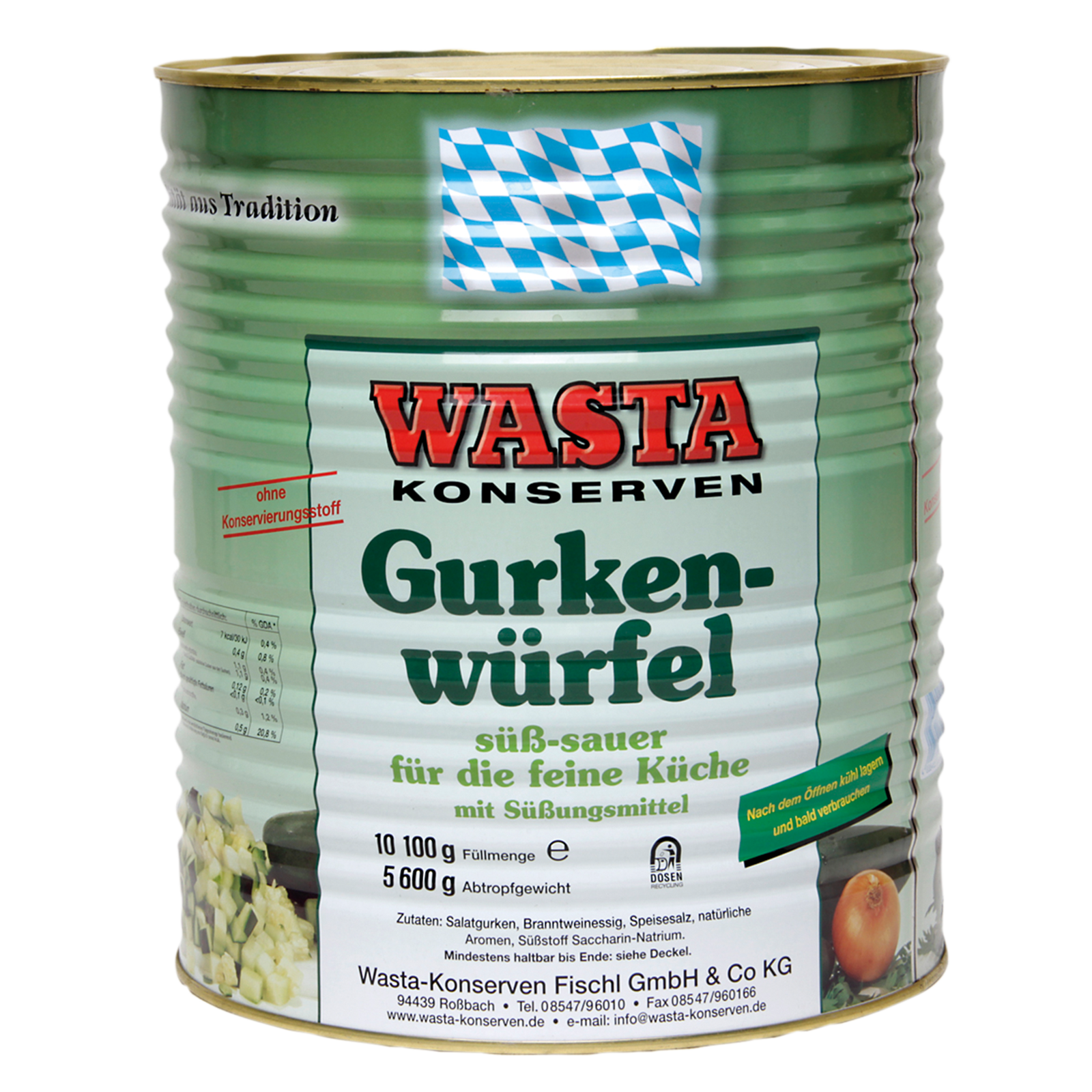 Würfelgurken mit Süßungsmittel 10,2kg/5,6kg Wasta